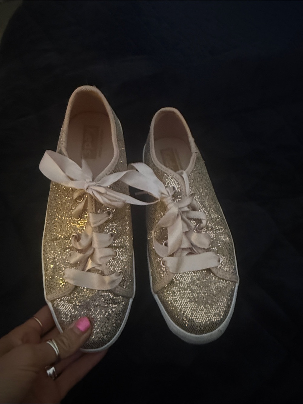 Keds Sequin Glitter Ribbon Lace-Up Sneakers - pink